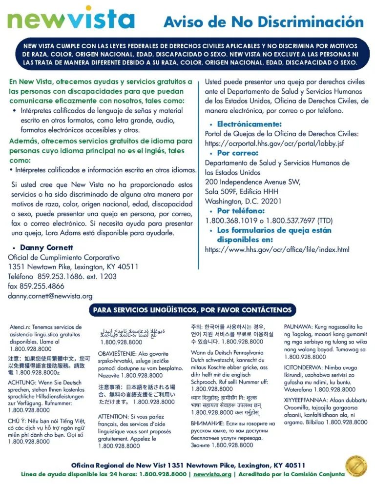 Notice of Non-Discrimination Spanish